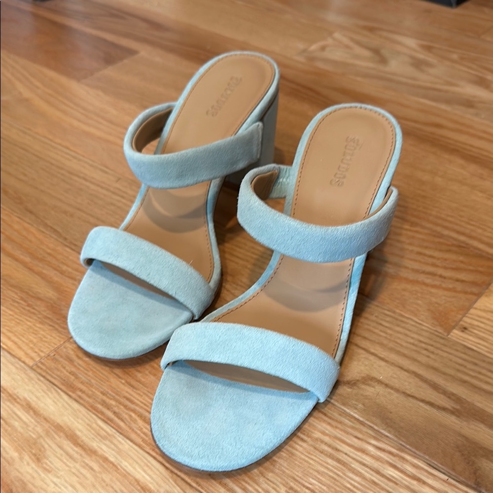 Soludos Blue Block Heel Mules